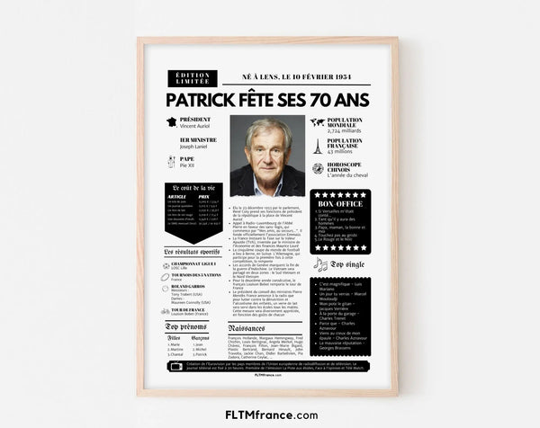 Affiche personnalisée anniversaire 70 ans - Année de naissance