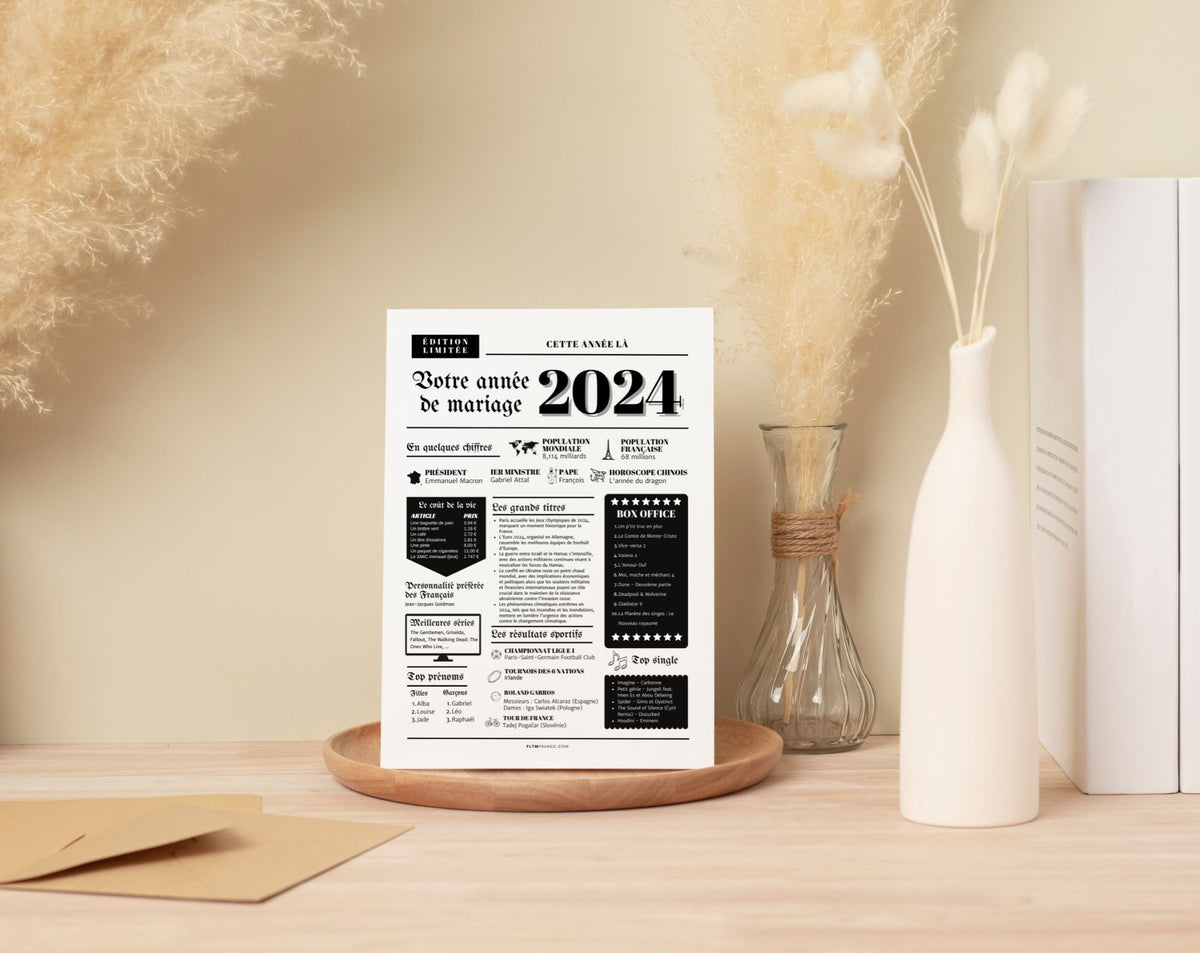 Affiche Année de mariage 2024 - Noces de cuir - 2 ans de mariage