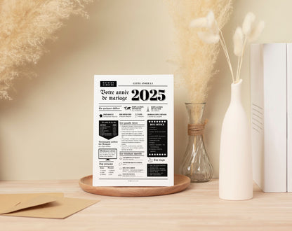 Affiche Année de mariage 2025 - Noces de coton - 1 an de mariage