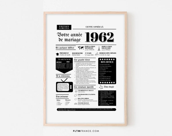Affiche Année de mariage 1962 - Noces de lilas - 63 ans de mariage