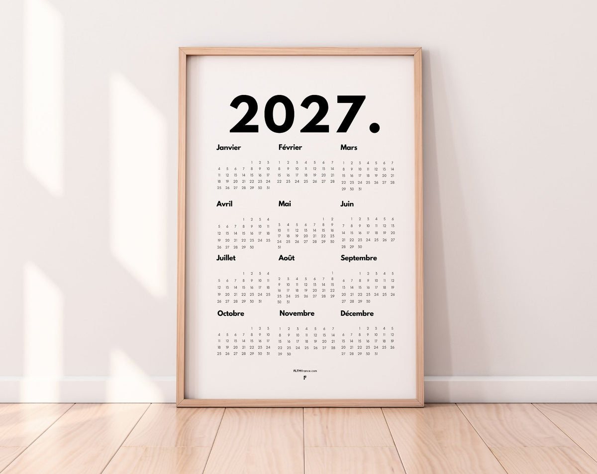 Calendrier 2027 minimaliste - Affiche 2027 à imprimer