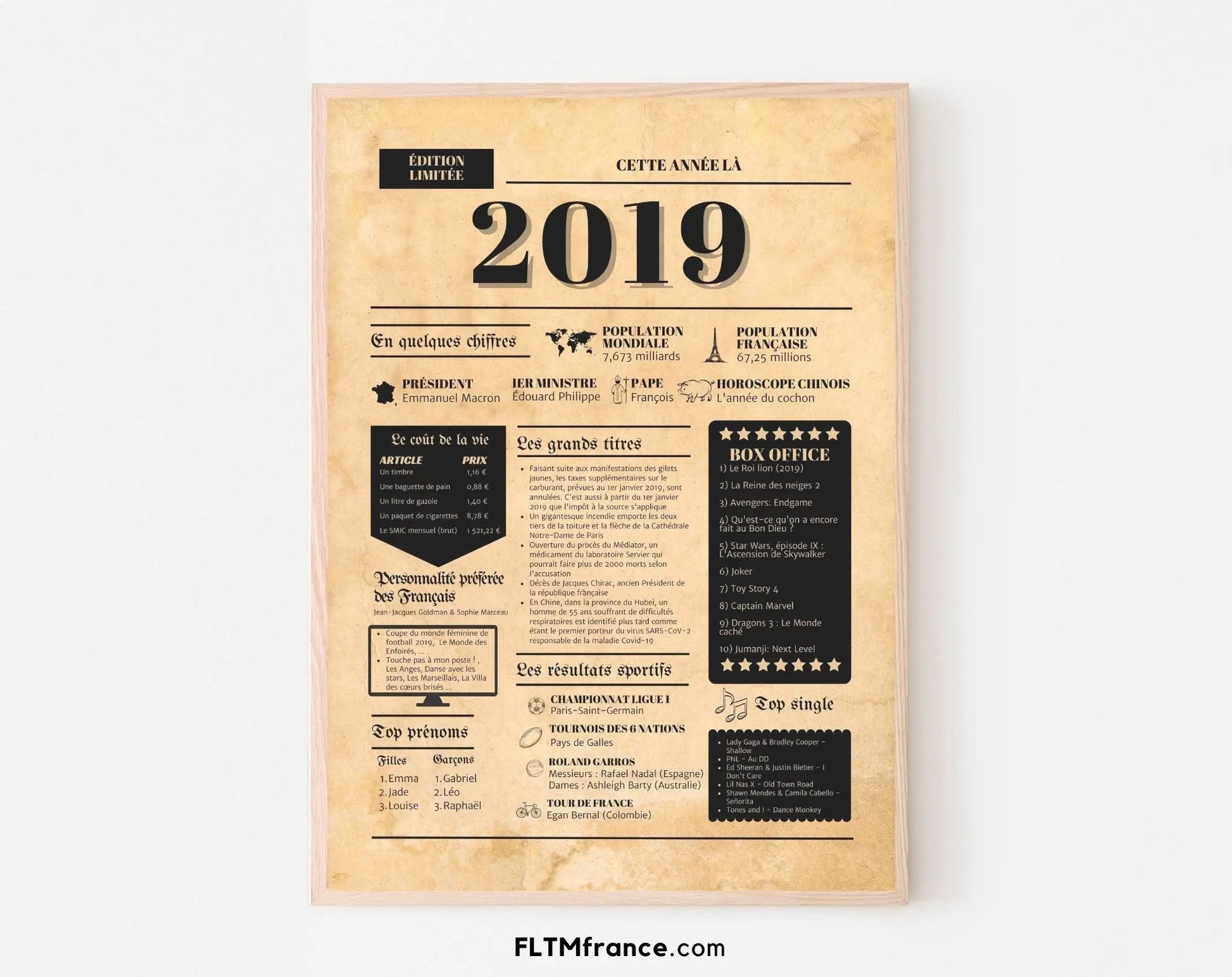 Journal de l'année 2019 - Affiche année de naissance FLTMfrance