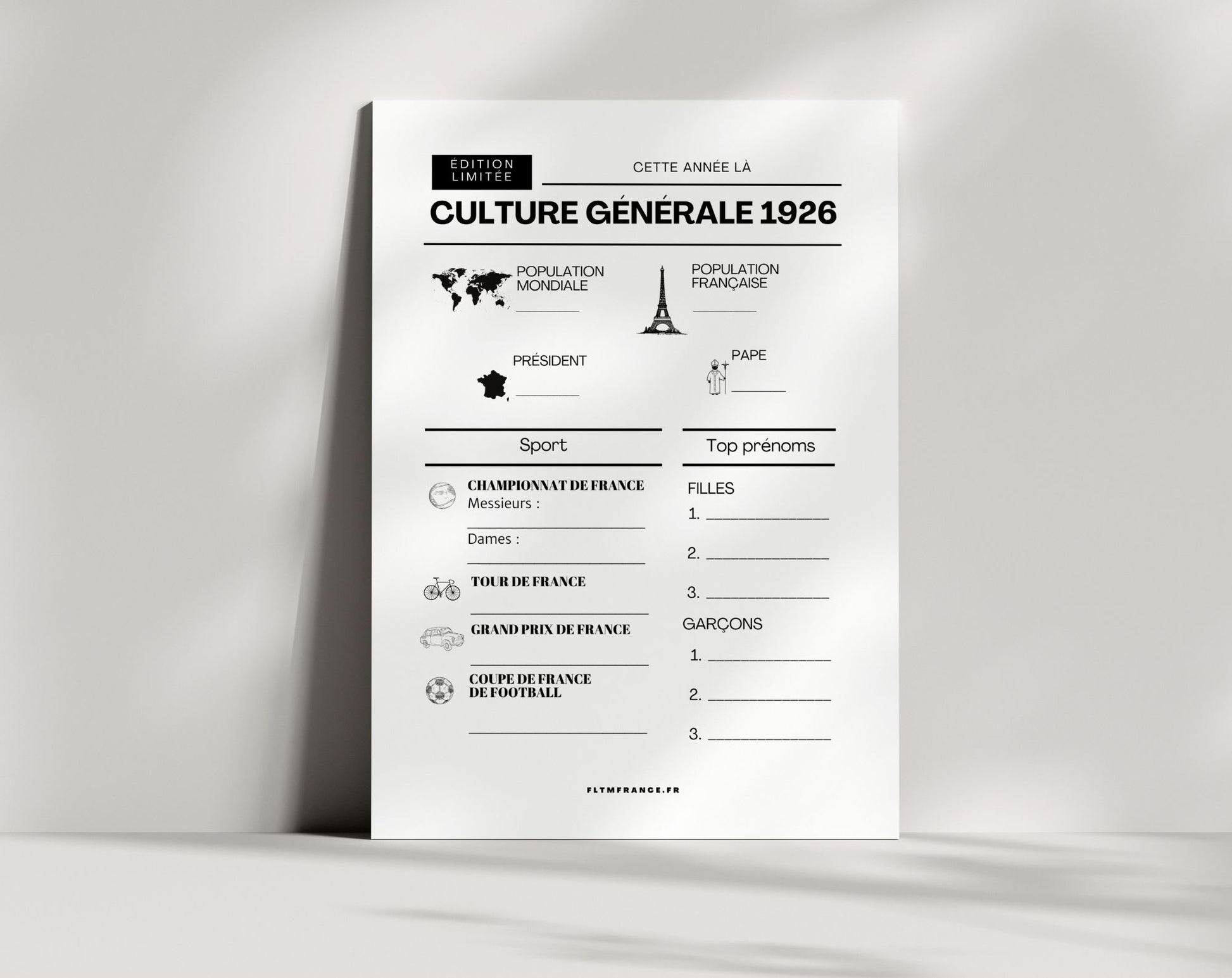 Jeu anniversaire année 1926 - 10 jeux à imprimer pour fêter les 100 ans FLTM