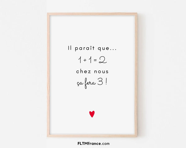 Il paraît que 1+1=2 chez nous ça fera 3 - Annonce grossesse originale