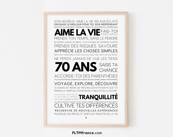 Affiche 70 ans les mots - Affiche anniversaire