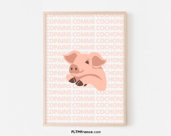 Affiche Copains comme cochons - Expression culinaire Française