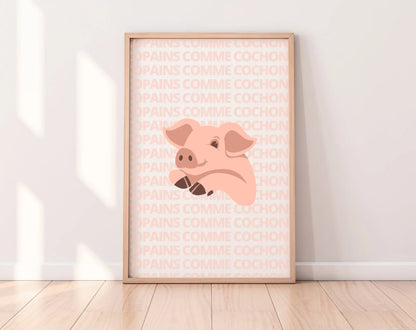 Affiche Copains comme cochons - Expression culinaire Française FLTMfrance