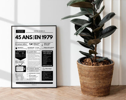 Affiche 45 ans retour en 1979 année de naissance - Carte anniversaire 45 ans FLTMfrance