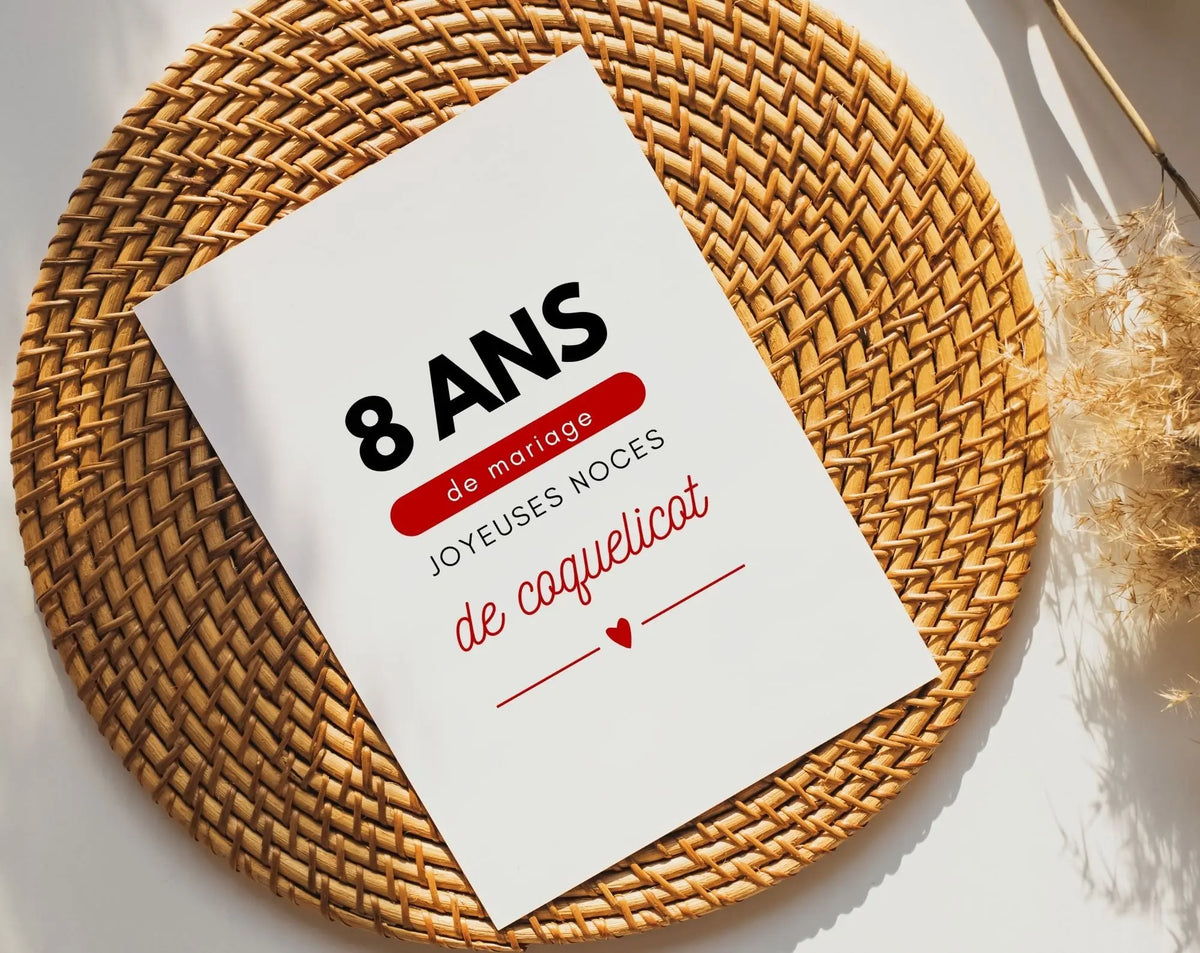 Affiche Noces De Coquelicot 8 Ans - Personnalisable Avec Prénoms Et Date Par Le Temps Des Paillettes