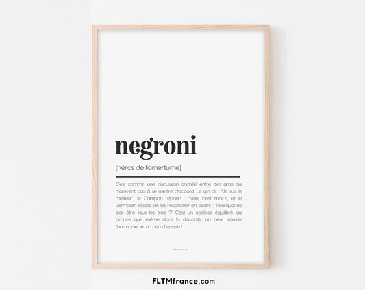 Affiche définition Negroni - Affiche définition humour cocktail FLTMfrance