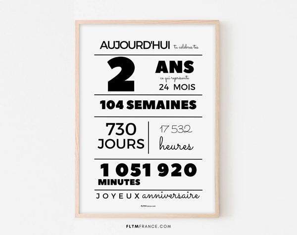 Affiche 2 ans, 24 mois, 104 semaines - Carte anniversaire enfant