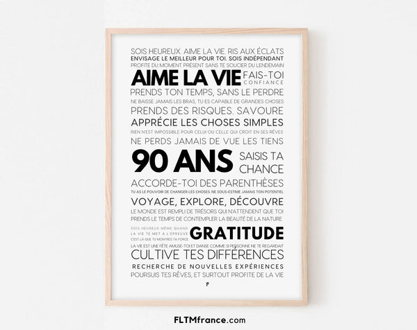 Affiche 90 ans les mots - Affiche anniversaire