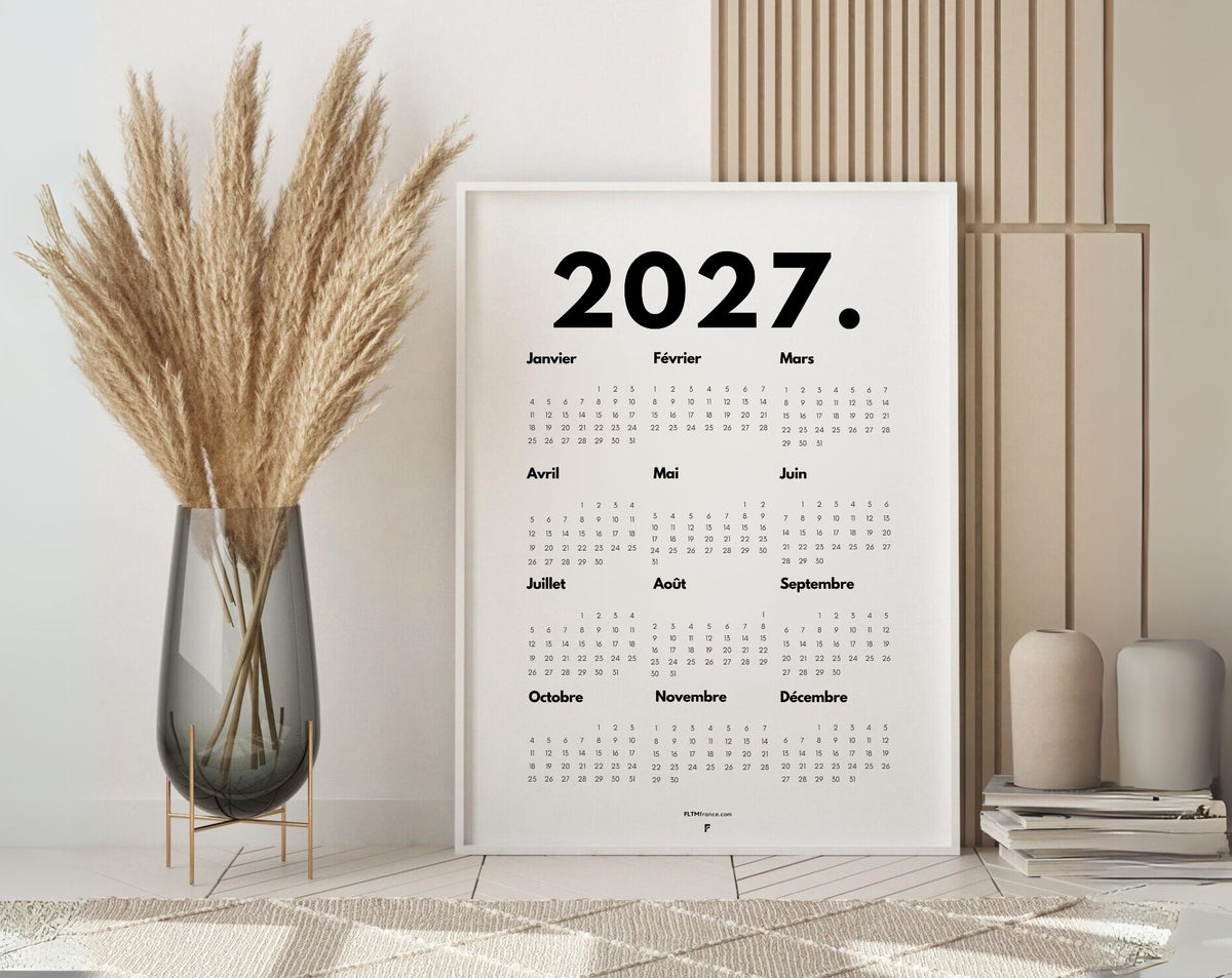Calendrier 2027 minimaliste - Affiche 2027 à imprimer