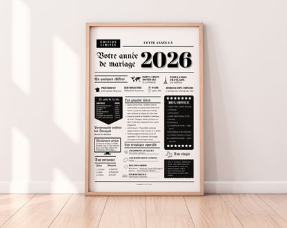 Affiche Année de mariage 2026 - Cadeau de mariage