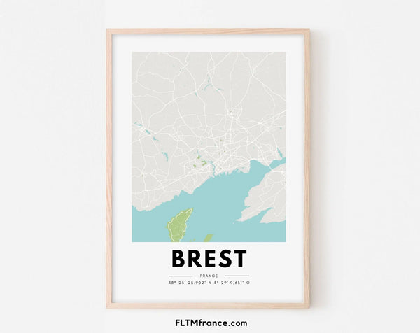 Affiche carte Brest - Villes de France