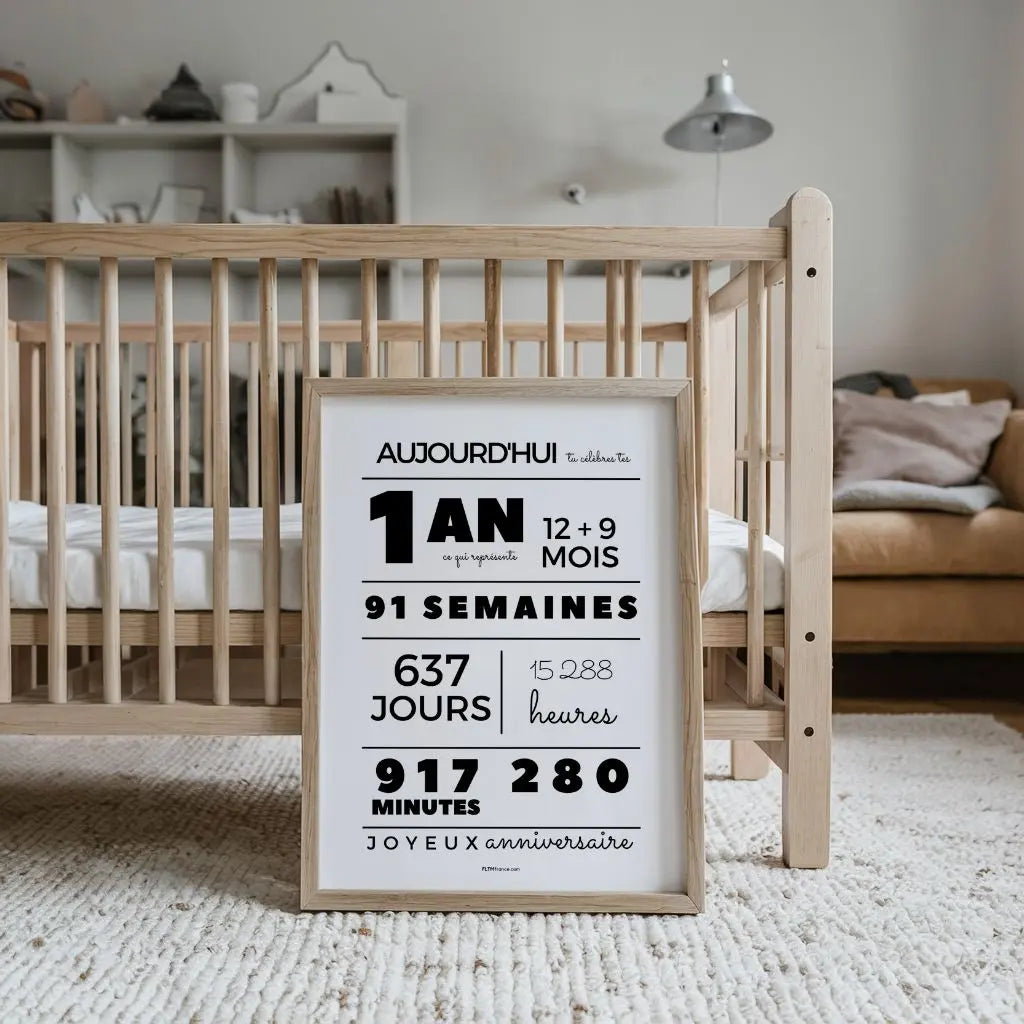 Affiche 1 an, 12 mois, 52 semaines - Carte anniversaire enfant FLTMfrance