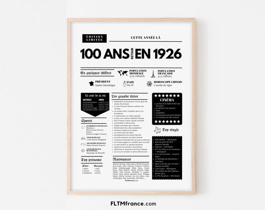 Affiche 100 ans retour en 1926 - Journal de l'année FLTM
