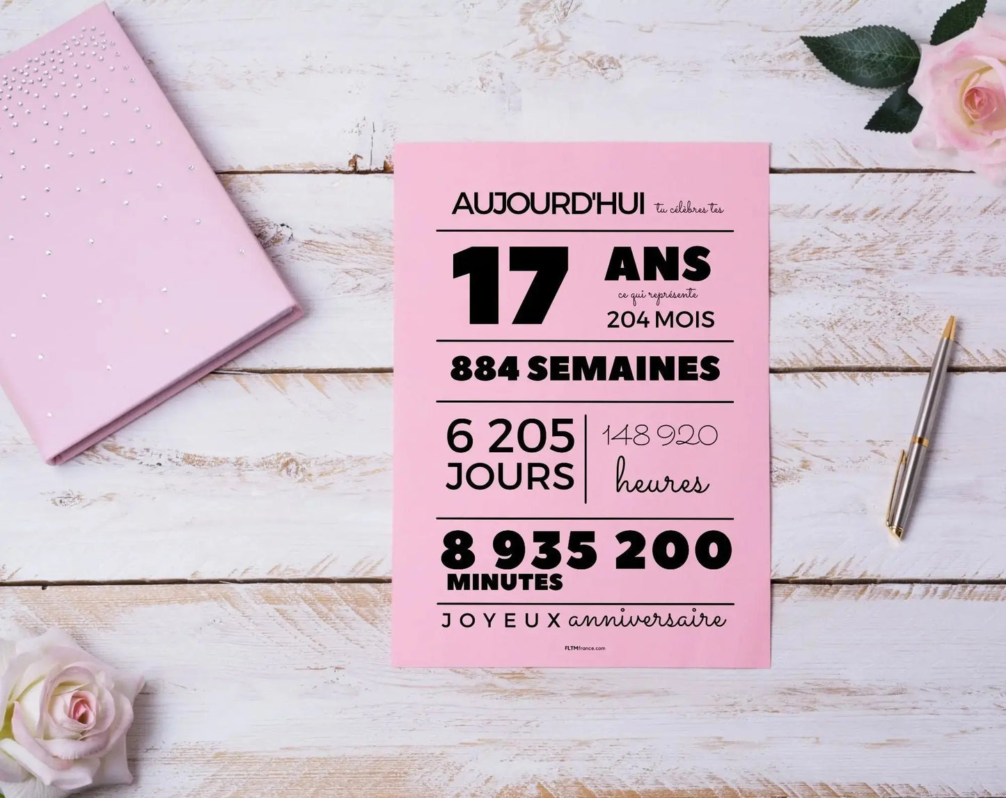 Affiche 17 ans, 204 mois, 884 semaines - Carte anniversaire FLTMfrance