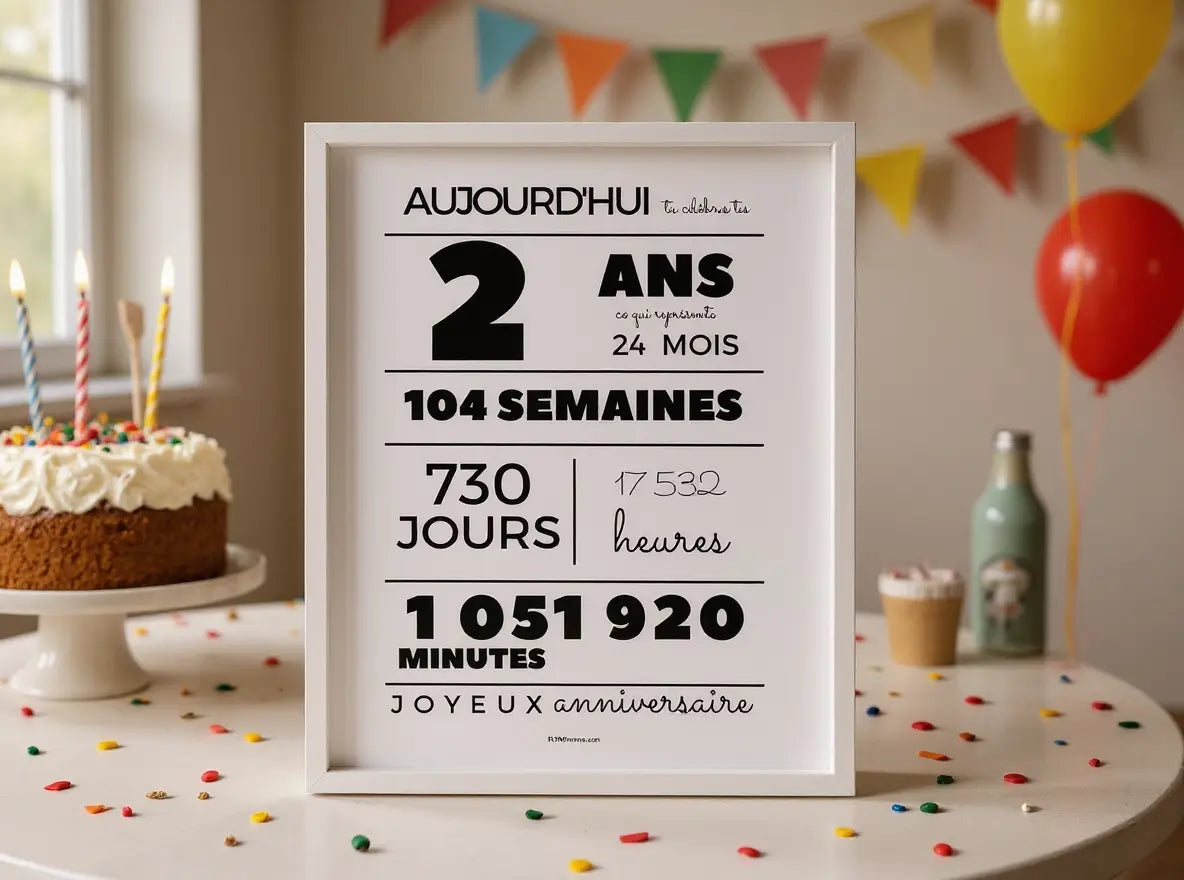 Affiche 2 ans, 24 mois, 104 semaines - Carte anniversaire enfant FLTMfrance