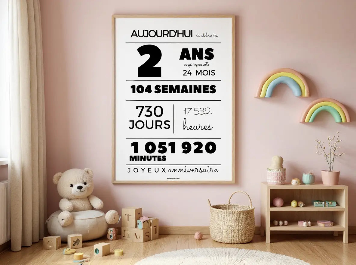 Affiche 2 ans, 24 mois, 104 semaines - Carte anniversaire enfant FLTMfrance