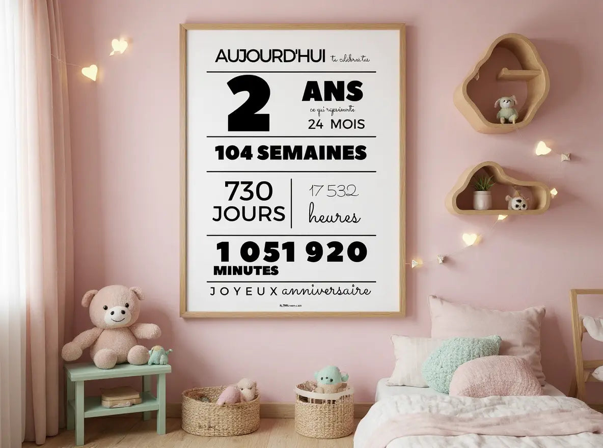 Affiche 2 ans, 24 mois, 104 semaines - Carte anniversaire enfant FLTMfrance