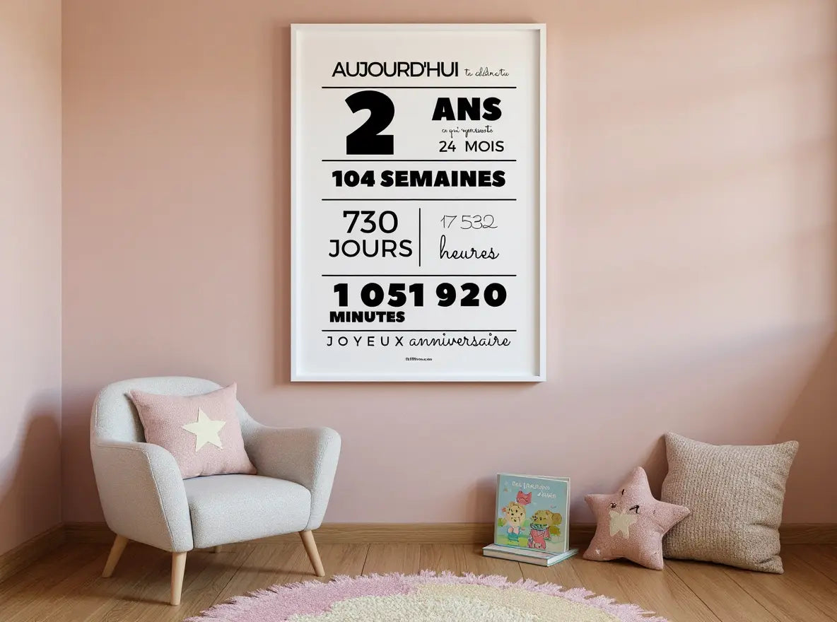 Affiche 2 ans, 24 mois, 104 semaines - Carte anniversaire enfant FLTMfrance