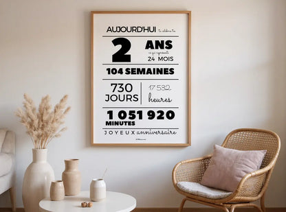 Affiche 2 ans, 24 mois, 104 semaines - Carte anniversaire enfant FLTMfrance