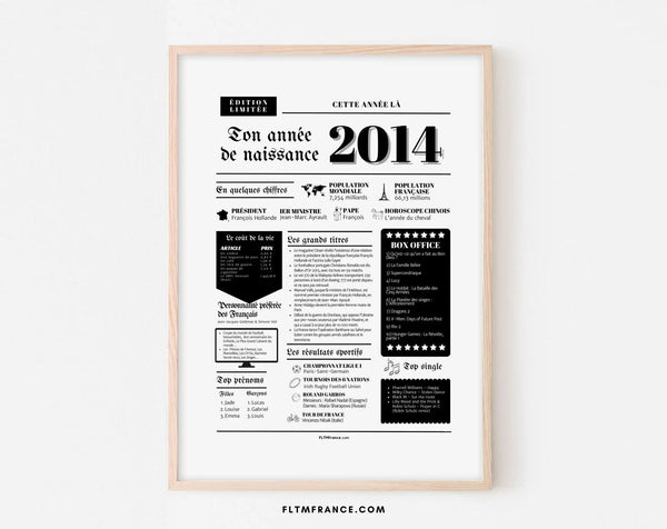 Affiche année de naissance 2014 - Cadeau anniversaire 12 ans