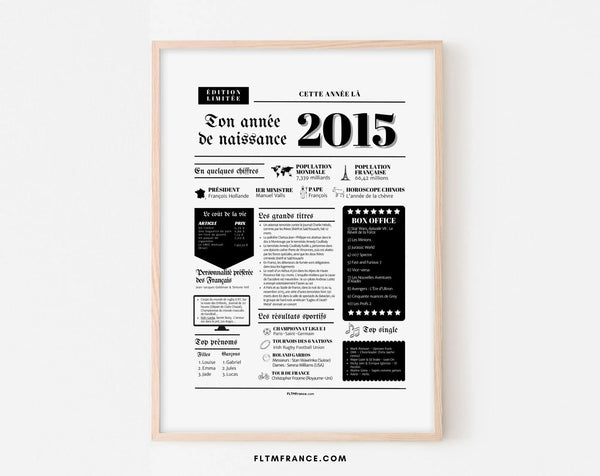 Affiche année de naissance 2015 - Cadeau anniversaire 11 ans