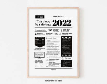 Affiche 2022 année de naissance - Cadeau anniversaire 2 ans FLTMfrance