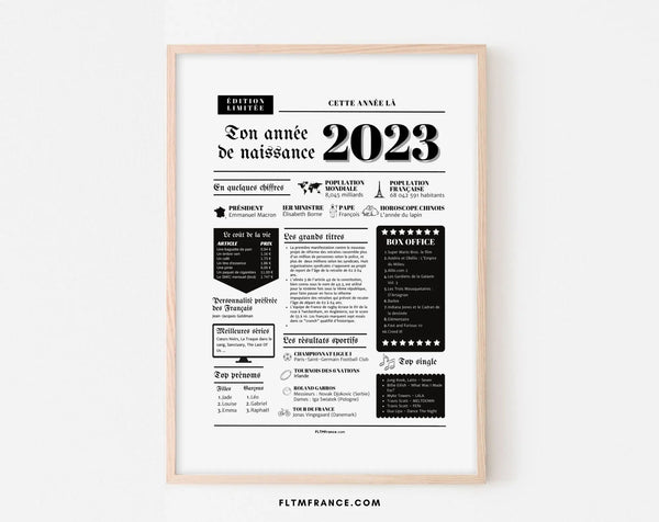 Affiche année de naissance 2023 - Cadeau anniversaire 3 ans
