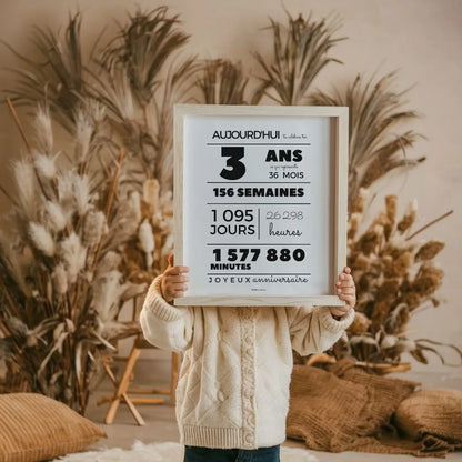 Affiche 3 ans, 36 mois, 156 semaines - Carte anniversaire enfant FLTMfrance