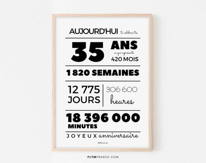 Affiche 35 ans, 420 mois, 1820 semaines - Anniversaire 35 ans FLTMfrance