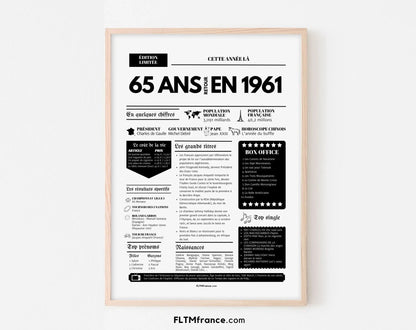 Affiche 65 ans retour en 1961 - Journal de l'année FLTM