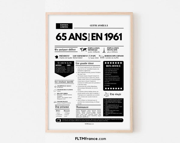 Affiche 65 ans retour en 1961 - Journal de l'année