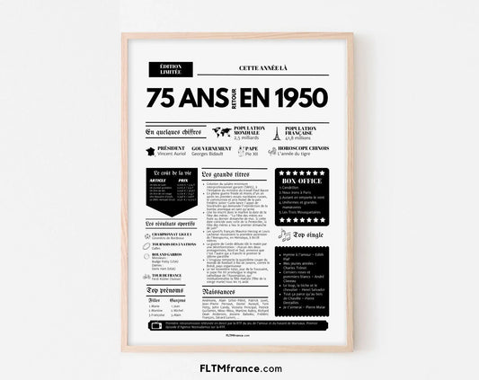 Affiche 75 ans retour en 1950 - Journal de l'année FLTMfrance