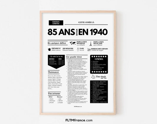 Affiche 85 ans retour en 1940 - Journal de l'année FLTMfrance