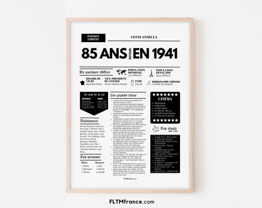 Affiche 85 ans retour en 1941 - Journal de l'année FLTM