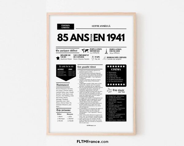 Affiche 85 ans retour en 1941 - Journal de l'année