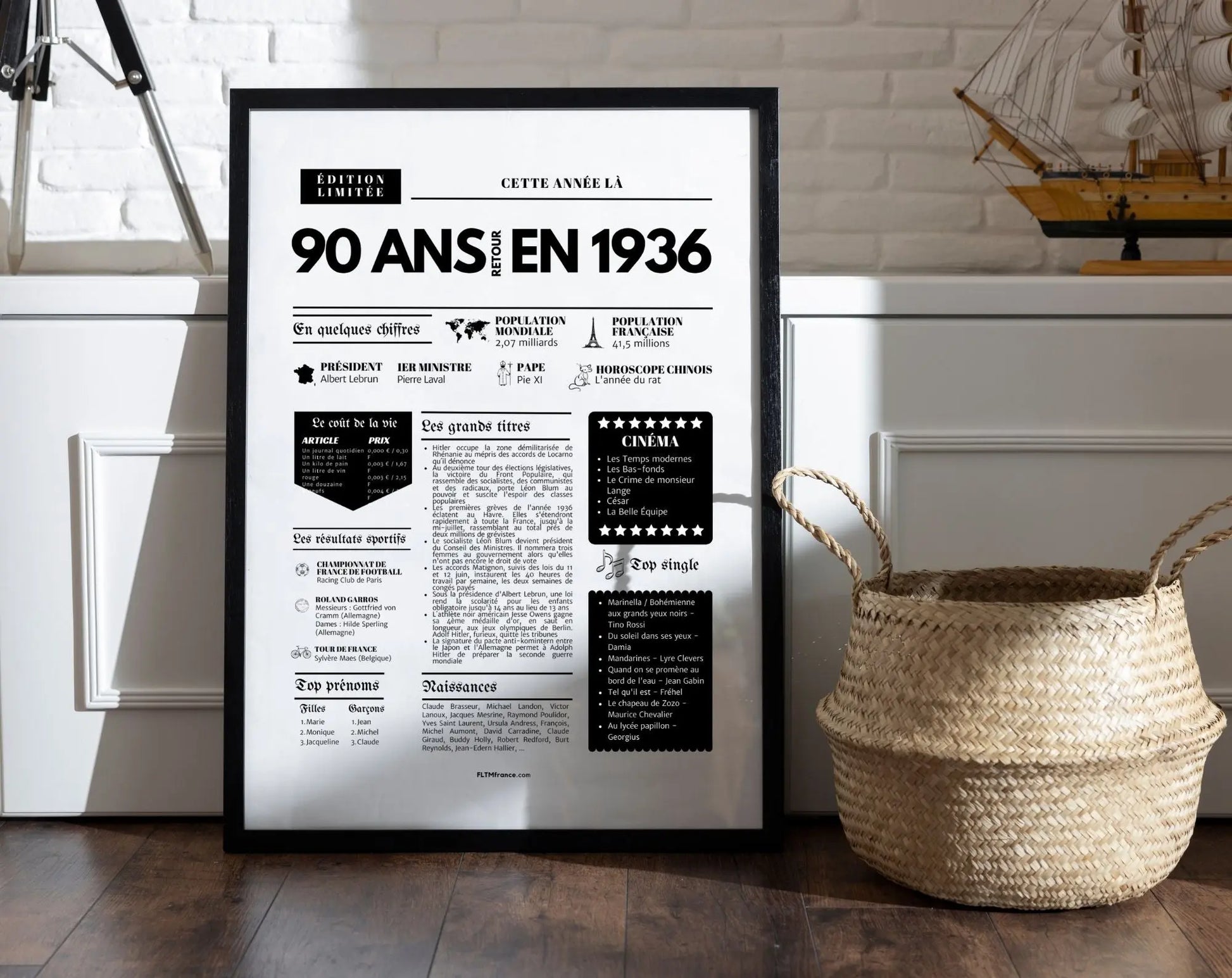 Affiche 90 ans retour en 1936 - Journal de l'année FLTM
