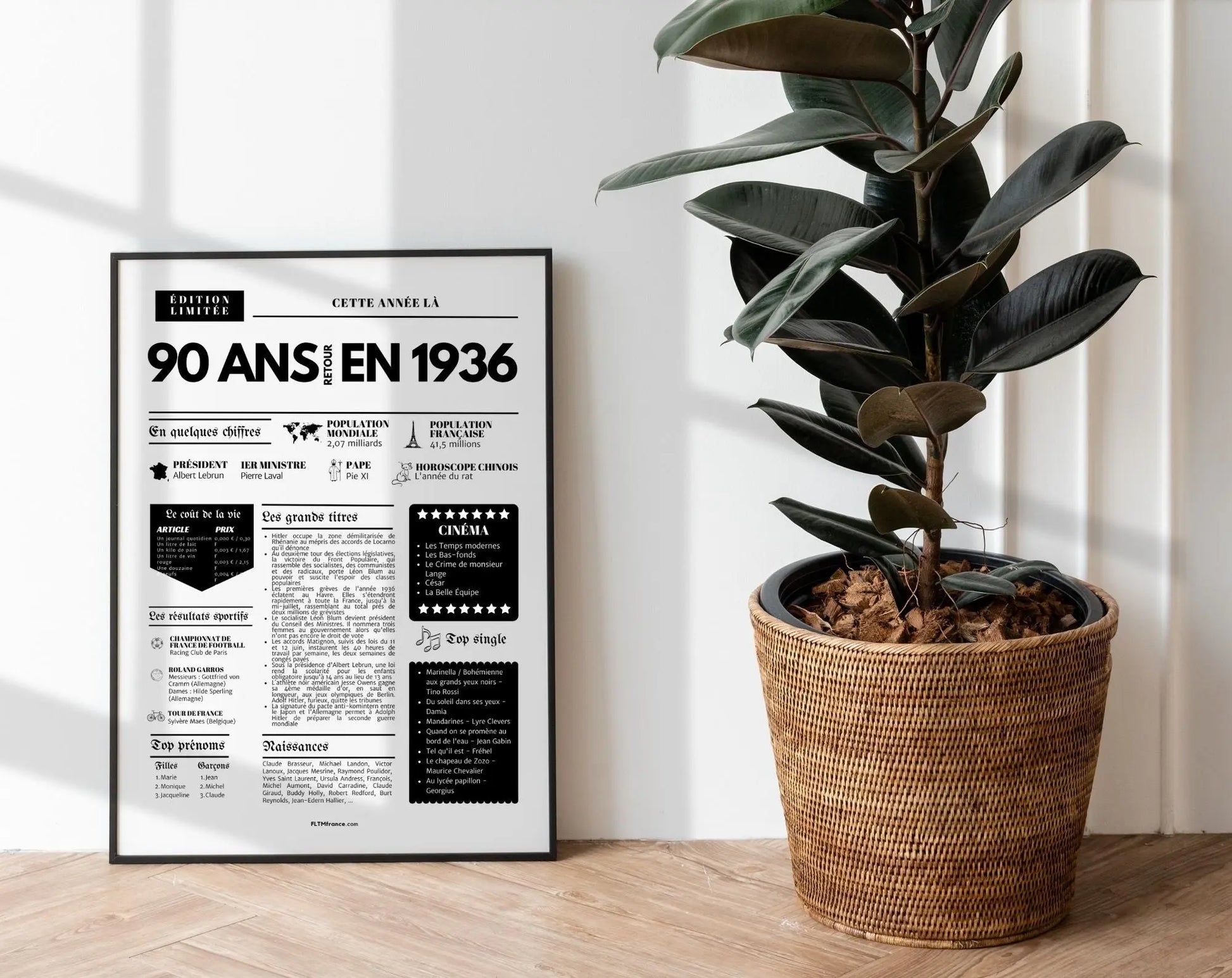 Affiche 90 ans retour en 1936 - Journal de l'année FLTM