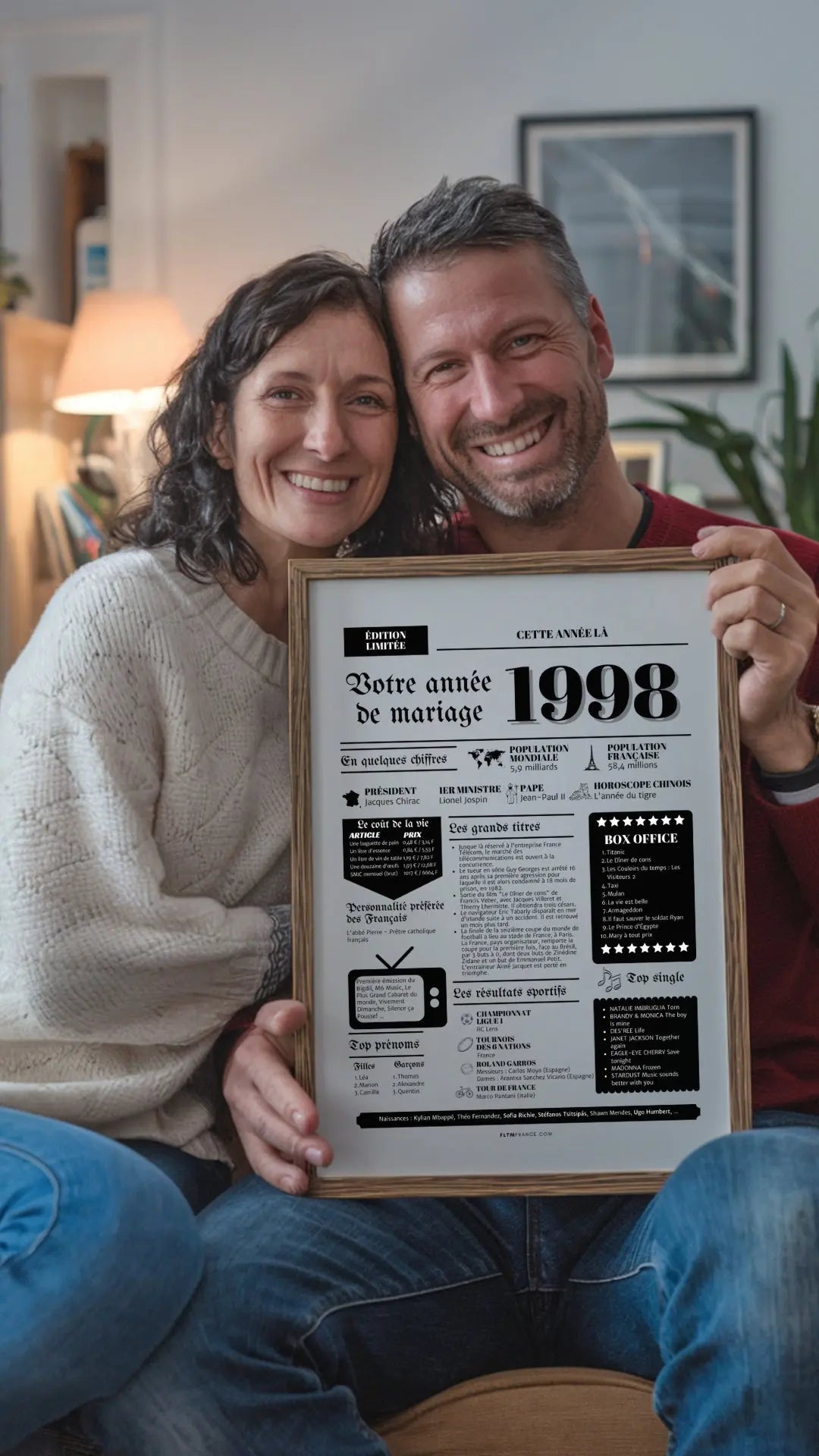 Affiche Année de mariage 1998 - Noces d'acajou - 27 ans de mariage FLTMfrance