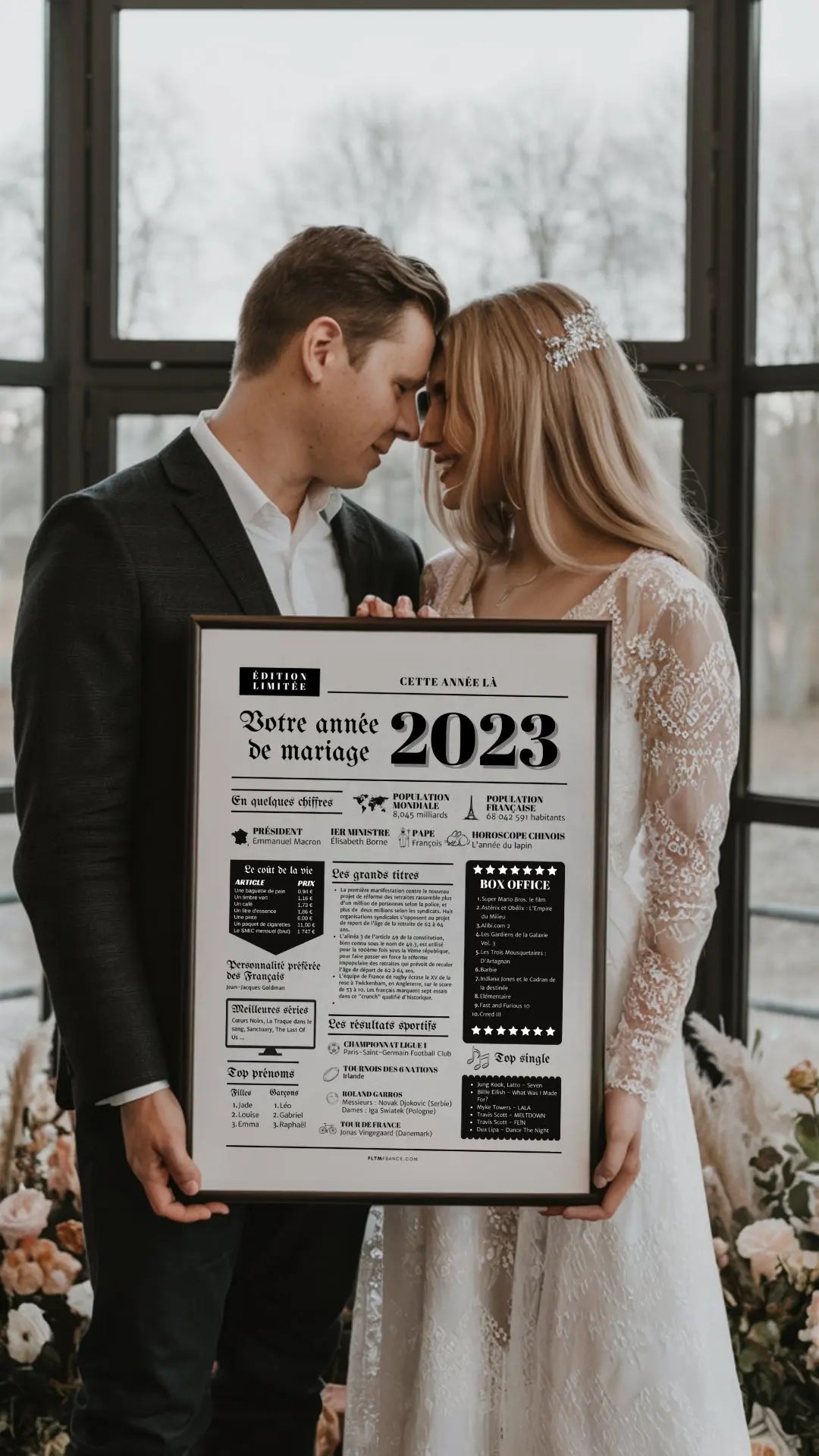 Affiche Année de mariage 2023 - Noces de cuir - 2 ans de mariage FLTMfrance