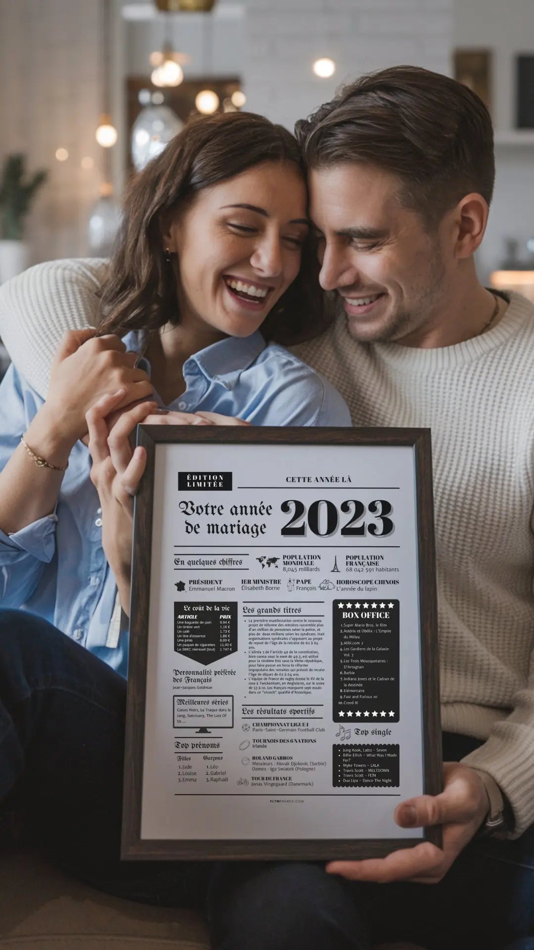 Affiche Année de mariage 2023 - Noces de cuir - 2 ans de mariage FLTMfrance