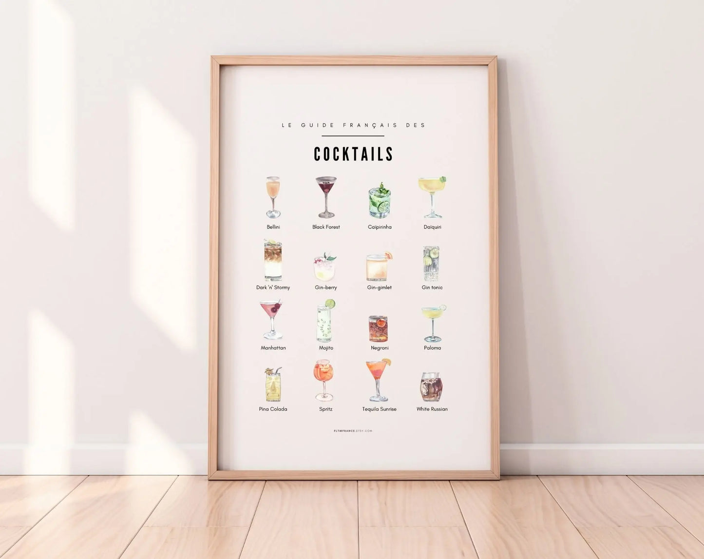 Affiche Cocktails - Poster mixologie des cocktails vintages français FLTMfrance