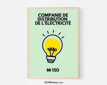 Affiche Compagnie de distribution de l'électricité - Inspirée du jeu Monopoly FLTMfrance