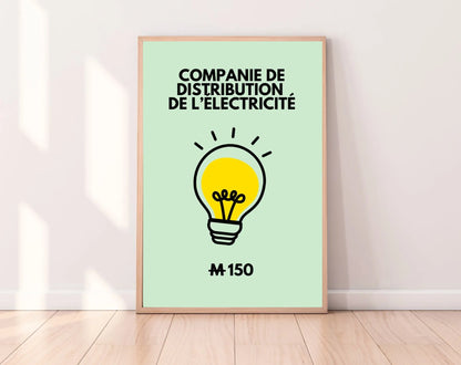 Affiche Compagnie de distribution de l'électricité - Inspirée du jeu Monopoly FLTMfrance