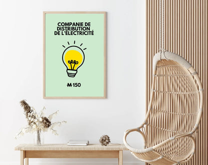 Affiche Compagnie de distribution de l'électricité - Inspirée du jeu Monopoly FLTMfrance