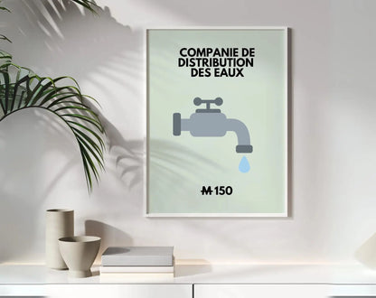 Affiche Compagnie de distribution des eaux - Inspirée du jeu Monopoly FLTMfrance