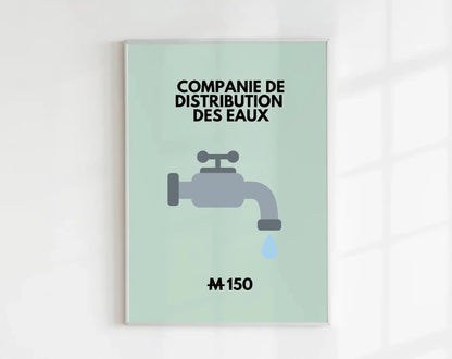 Affiche Compagnie de distribution des eaux - Inspirée du jeu Monopoly FLTMfrance